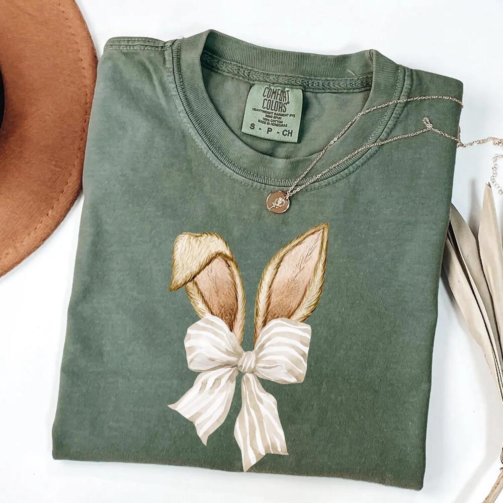 S Coquette Bow Bunny Ears Shirt, Cute Bunny Shirt, Rabbit Tee, Happy